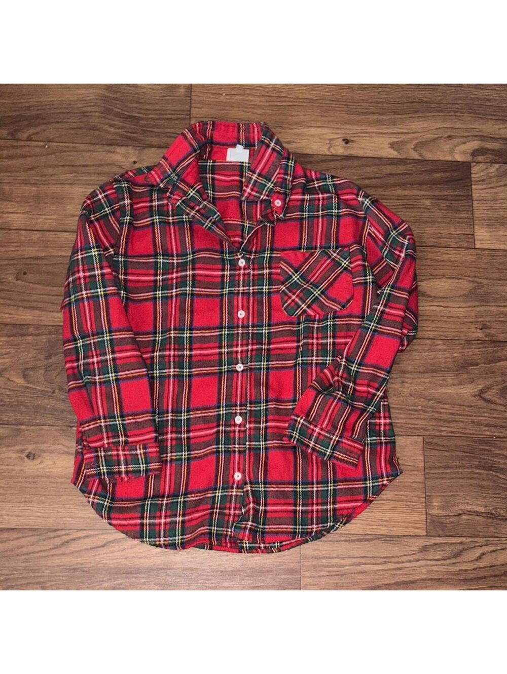 women’s Dee Elly Red Christmas Tartan Plaid Button Up Shirt Fall Winter Casual